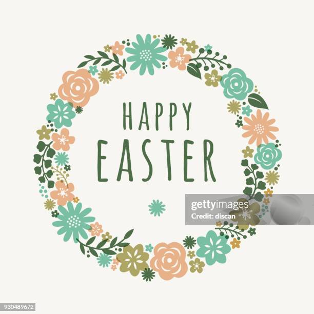 easter card with flowers wreath - easter sunday stock illustrations