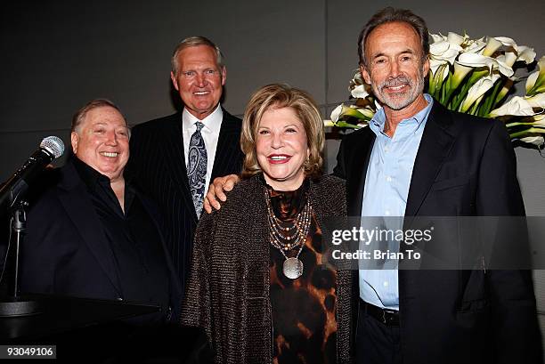 Neil Leifer, Jerry West, Wallis Annenberg, and Walter Iooss attend "Sport: Iooss and Leifer" Exhibit Opening at The Annenberg Space For Photography...