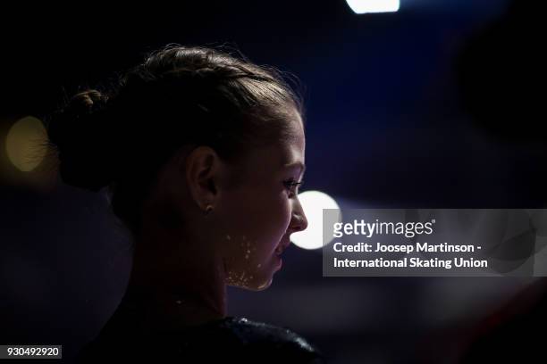 Alexandra Trusova of Russia prepares in the Gala Exhibition during the World Junior Figure Skating Championships at Arena Armeec on March 11, 2018 in...