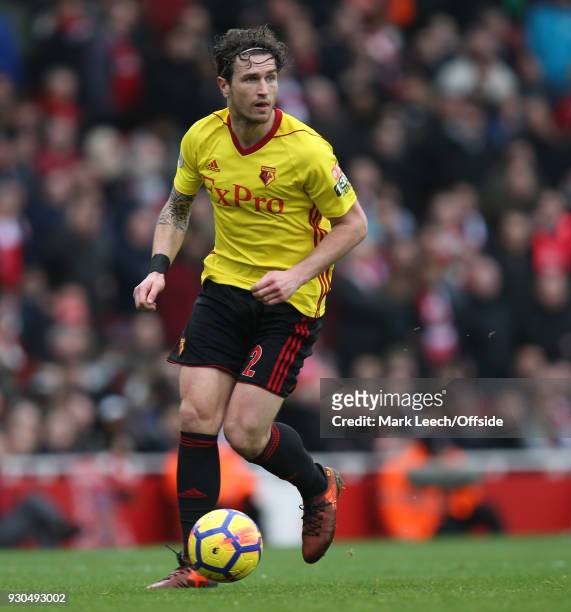 Daryl Janmaat of Watford during the Premier League match between Arsenal and Watford at Emirates Stadium on March 11, 2018 in London, England.