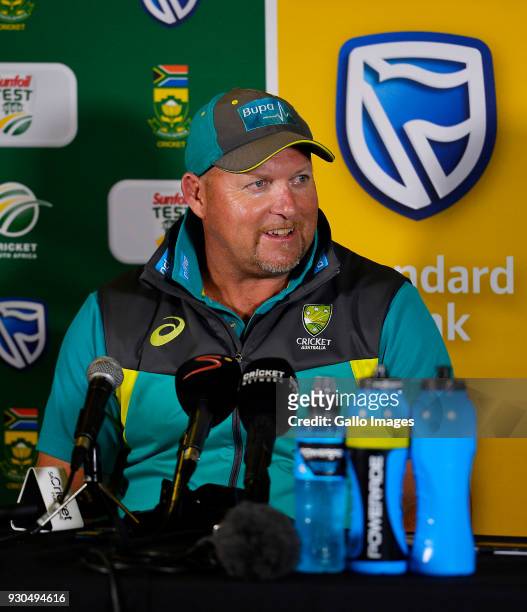 David Saker after day 3 of the 2nd Sunfoil Test match between South Africa and Australia at St Georges Park on March 11, 2018 in Port Elizabeth,...