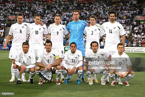 The All Whites pose for a team photo during the 2010 FIFA World Cup Asian Qualifier match between New Zealand and Bahrain at Westpac Stadium on...
