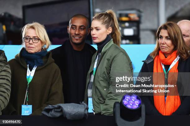 Model, Doutzen Kroes and husband, Sunnery James are pictured during the World Allround Speed Skating Championships at the Olympic Stadium on March...