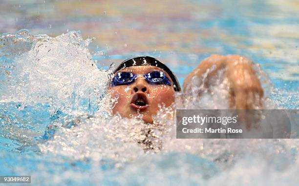 Jiaxing Li of China is seen in action during the women's 200m individual medley during day one of the FINA/ARENA Swimming World Cup on November 14,...