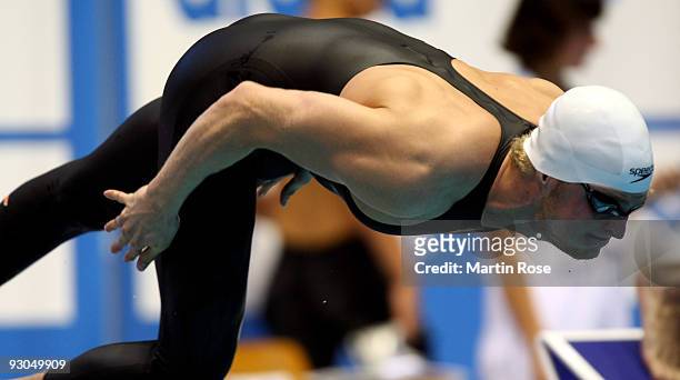 Steffen Deibler of Germany is seen in action during the men's 100m freestyle during day one of the FINA/ARENA Swimming World Cup on November 14, 2009...
