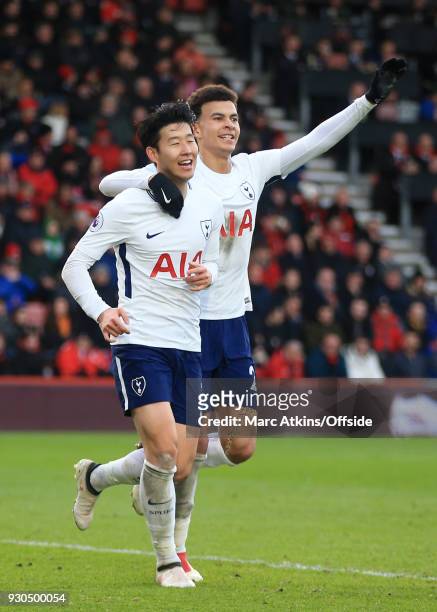 Son Heung-min of Tottenham Hotspur celebrates scoring their 2nd goal with Dele Alli during the Premier League match between AFC Bournemouth and...