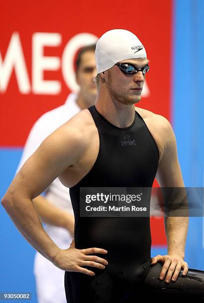 Steffen Deibler of Germany is seen before the men's 100m freestyle during day one of the FINA/ARENA Swimming World Cup on November 14, 2009 in...