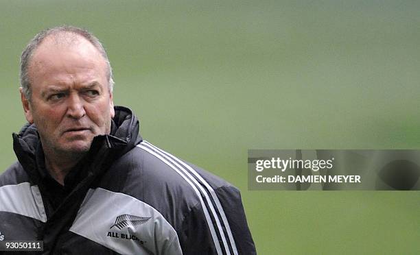 New Zealand's head coach Graham Henry takes part in a training session at San Siro Stadium in Milan, on November 13, 2009 on the eve on the test...