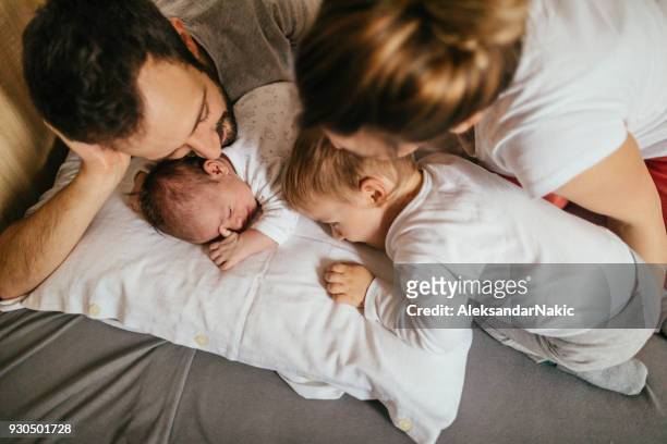 getting to know our new family member - father newborn stock pictures, royalty-free photos & images