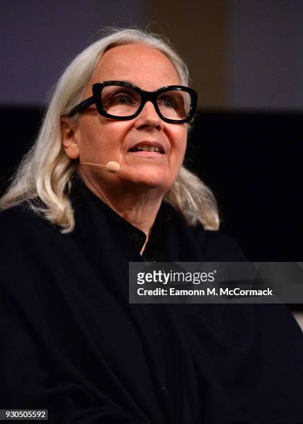 Photographer Brigitte Lacombe speaks on stage during the Qumra Talks: On Photography on day three of Qumra, the fourth edition of the industry event...