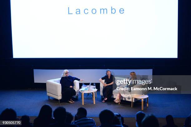 Photographer Brigitte Lacombe speaks on stage during Qumra Talks: On Photography with her sister Marian Lacombe and moderator Emma Jones on day three...