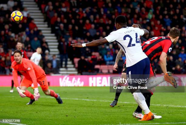 Serge Aurier of Tottenham Hotspur scores his sides fourth goal during the Premier League match between AFC Bournemouth and Tottenham Hotspur at...