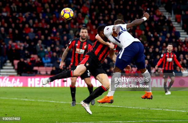 Serge Aurier of Tottenham Hotspur scores his sides fourth goal during the Premier League match between AFC Bournemouth and Tottenham Hotspur at...
