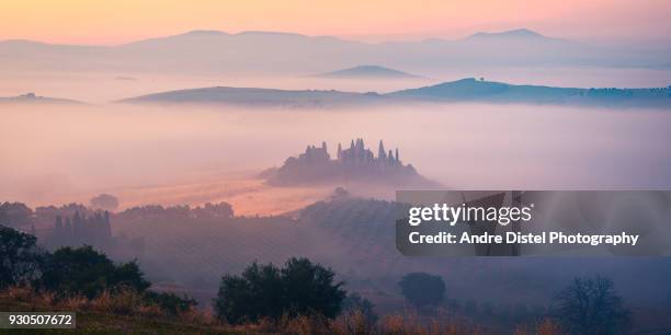 val d'orcia - tuscany, italy - zypressen stockfoto's en -beelden