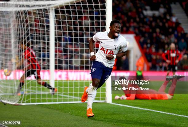 Serge Aurier of Tottenham Hotspur celebrates after scoring his sides fourth goal during the Premier League match between AFC Bournemouth and...