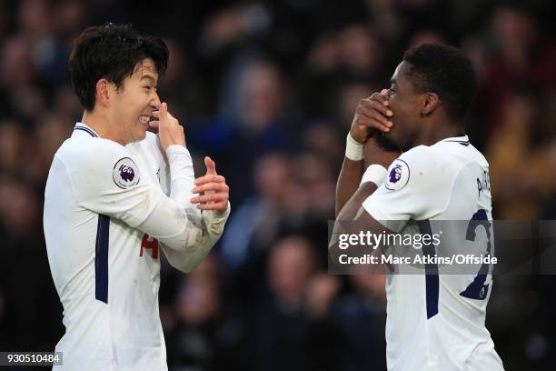 Son Heung-min and Serge Aurier of Tottenham Hotspur celebrate their 4th goal during the Premier League match between AFC Bournemouth and Tottenham...