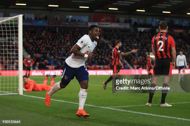 Serge Aurier of Tottenham Hotspur celebrates scoring their 4th goal during the Premier League match between AFC Bournemouth and Tottenham Hotspur at...