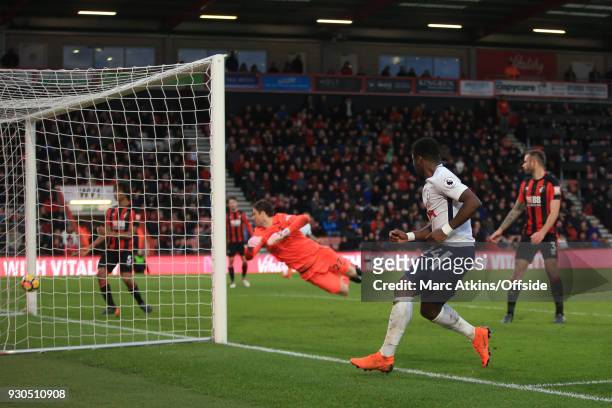 Serge Aurier of Tottenham Hotspur scores their 4th goal during the Premier League match between AFC Bournemouth and Tottenham Hotspur at Vitality...