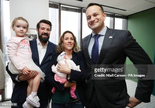 Taoiseach Leo Varadkar meets, Peter Fitzgibbon and Elaine King with their Children Siena and Baby Rowan during a reception at the Consulate of...