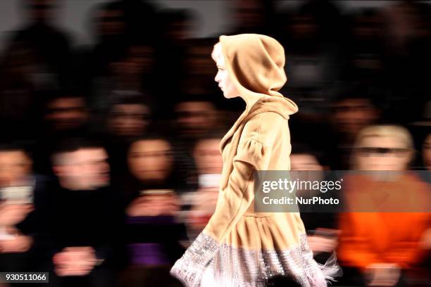 Model presents a creation from the Portuguese fashion designer David Ferreira Fall / Winter 2018 - 2019 collection during the Lisbon Fashion Week -...