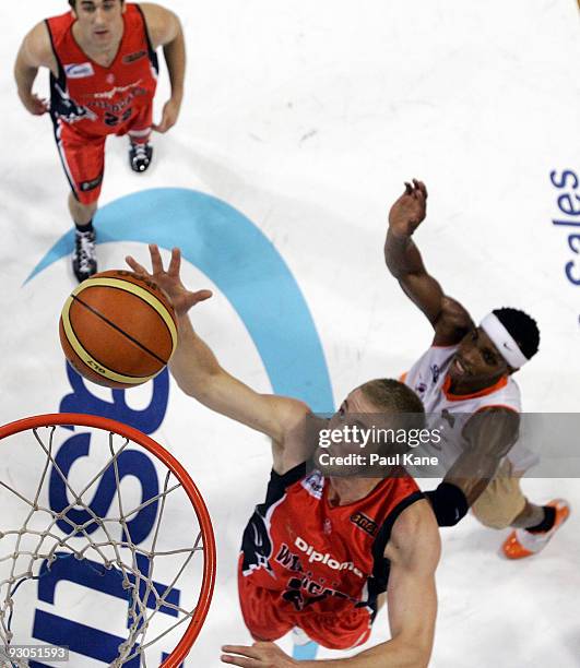 Jesse Wagstaff of the Wildcats lays up during the round eight NBL match between the Perth Wildcats and the Cairns Taipans at Challenge Stadium on...