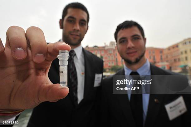Experts of the Worcester Polytechnic Institute shows saliva swab for a research on the origins of the Ancient Venetians on November 14, 2009 in...