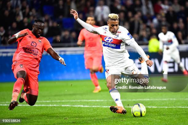 Mariano Diaz of Lyon and Ismael Diomande of Caen during the Ligue 1 match between Olympique Lyonnais and SM Caen at Parc Olympique on March 11, 2018...