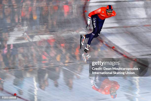 Patrick Roest of the Netherlands competes in the 10000m Mens race during the World Allround Speed Skating Championships at the Olympic Stadium on...