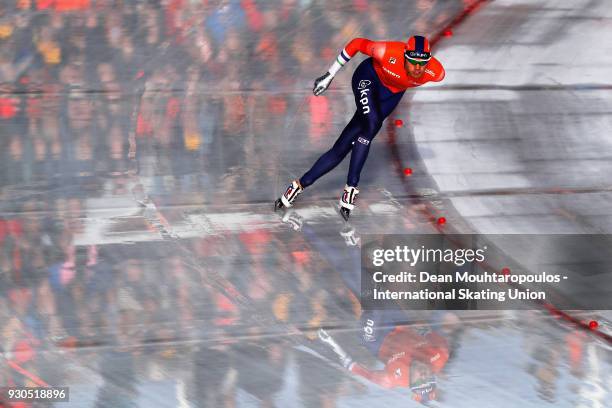 Patrick Roest of the Netherlands competes in the 10000m Mens race during the World Allround Speed Skating Championships at the Olympic Stadium on...