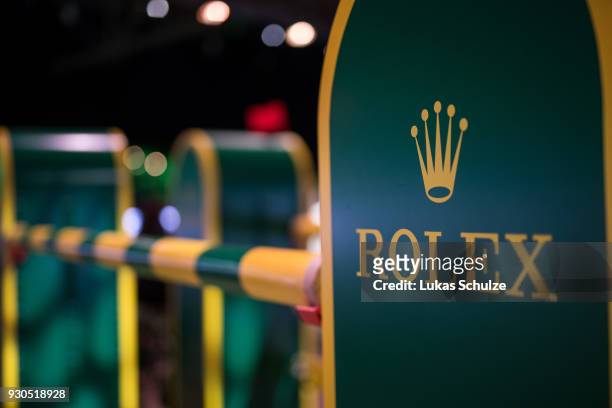 The logo of Rolex is seen on a jump during the The Dutch Masters: Rolex Grand Slam of Showjumping at Brabanthallen on March 11, 2018 in...