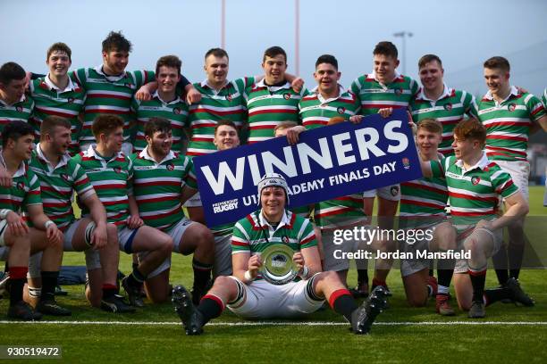 The of Leicester Tigers U18 team pose for a photo after the Premiership Rugby U18s Academy Final between Leicester Tigers U18 and Gloucester Rugby...