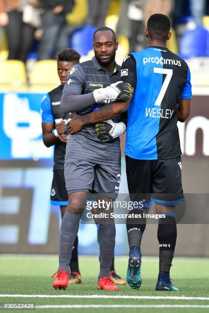 Kenneth Vermeer of Club Brugge, Wesley Moreas Da Silva of Club Brugge during the Belgium Pro League match between Sint Truiden v Club Brugge at the...