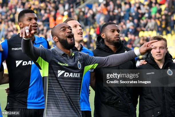 Kenneth Vermeer of Club Brugge celebrates the victory during the Belgium Pro League match between Sint Truiden v Club Brugge at the Stayen on March...