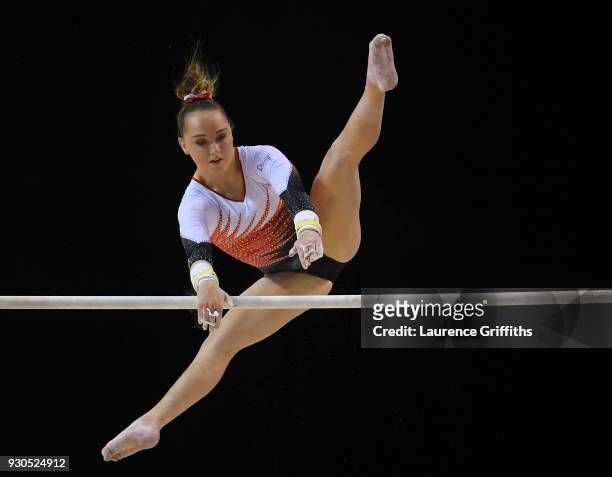 Amy Tinkler of South Essex Gymnastics Club competes on the Uneven Bars in the WAG Senior Apparatus Final during the Gymnastics British Championships...