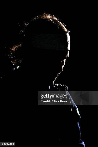 Rafael Nadal of Spain looks on prior to his semi-final match against Novak Djokovic of Serbia during the ATP Masters Series at the Palais Omnisports...