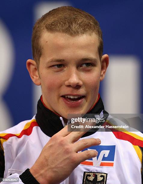 Fabian Hambuechen of Germany looks on during day one of the EnBW Gymnastics World Cup 2009 at the Porsche Arena on November 14, 2009 in Stuttgart,...