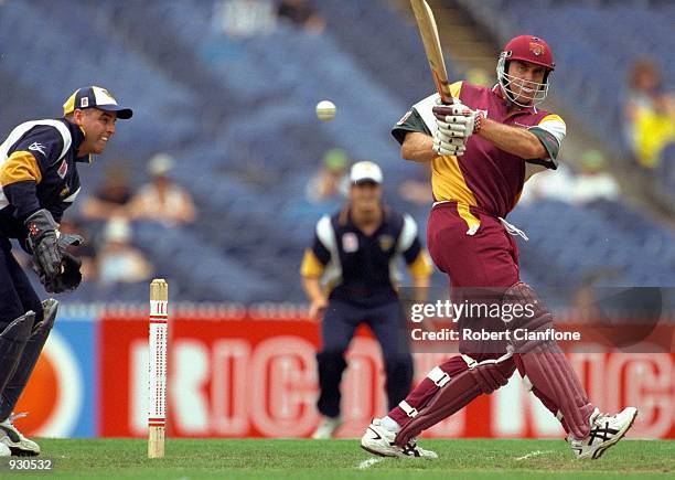 Matthew Hayden of Queensland, in action during the Mercantile Mutual Cup match between the Victorian Bushrangers and the Queensland Bulls played at...