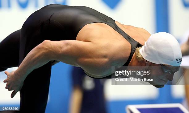 Steffen Deibler of Germany is seen before the men's 50m butterfly final during day one of the FINA/ARENA Swimming World Cup on November 14, 2009 in...