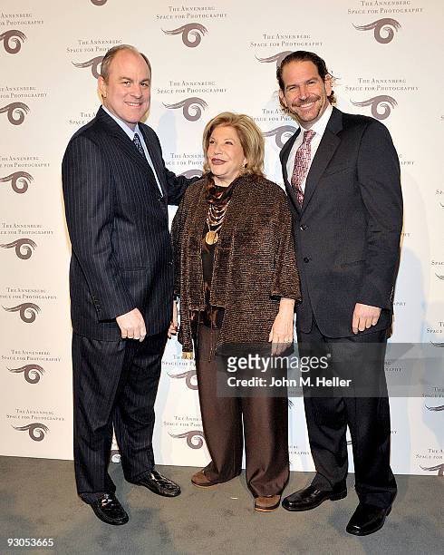 Basketball Coach Ben Howland, Wallis Annenberg and Charlie Annenberg attend the opening of SPORT: Iooss & Leifer at the Annenberg Space For...