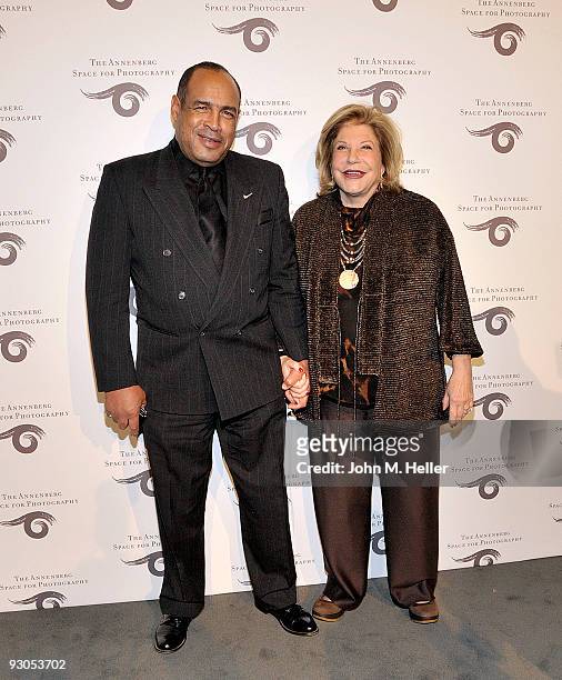Former NFL Player Anthony Davis and Wallis Annenberg attend the opening of SPORT: Iooss & Leifer at the Annenberg Space For Photography on November...