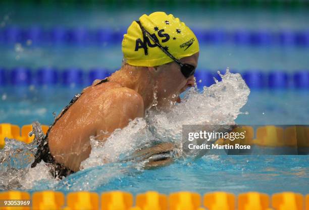 Leisel Jones of Australia is seen in action during the women's 100m breaststroke final during day one of the FINA/ARENA Swimming World Cup on...