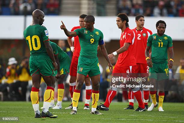Samuel Eto'o of Cameroon makes a point during the Morocco v Cameroon FIFA2010 World Cup Group A qualifying match at the Complexe Sportif on November...