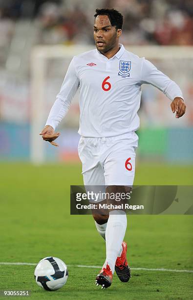 Joleon Lescott of England in action during the International Friendly match between Brazil and England at the Khalifa Stadium on November 14, 2009 in...
