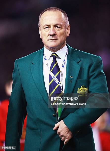 Tim Sheens, Coach of Australia looks on during the Four Nations Grand Final between England and Australia at Elland Road on November 14, 2009 in...