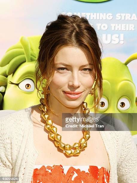 Actress Jessica Biel arrives to the Los Angeles premiere of "Planet 51" held at the Mann Village Theatre on November 14, 2009 in Westwood, California.
