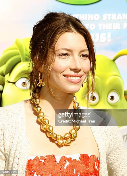 Actress Jessica Biel arrives to the Los Angeles premiere of "Planet 51" held at the Mann Village Theatre on November 14, 2009 in Westwood, California.