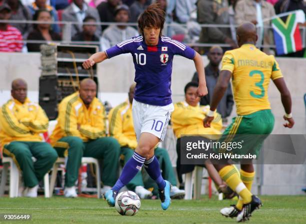 Shunsuke Nakamura of Japan in action during the international friendly match between South Africa and Japan at the Nelson Mandela Bay Stadium on...