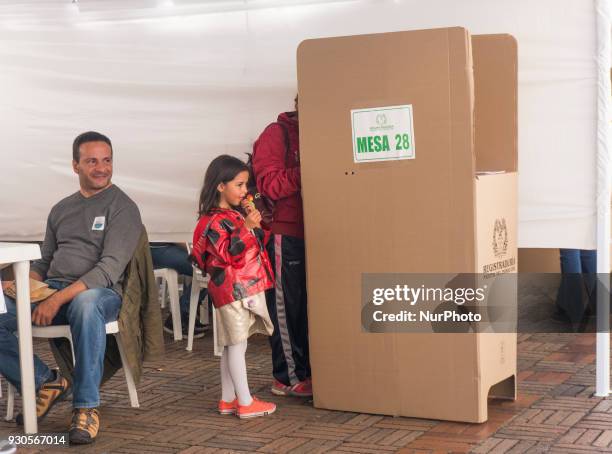 The colombian people vote at a polling station during Colombian parliamentary elections at Congress of Colombia in Bogota, Colombia on March 11, 2018.