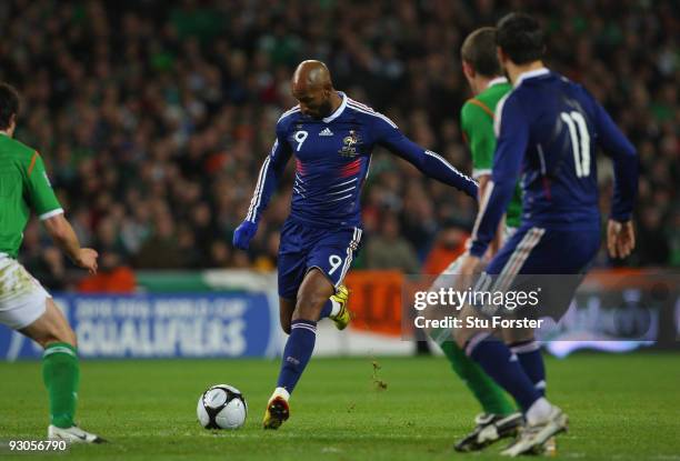 France forward Nicolas Anelka scores during the FIFA 2010 World Cup Qualifier play off first leg between Republic of Ireland and France at Croke Park...