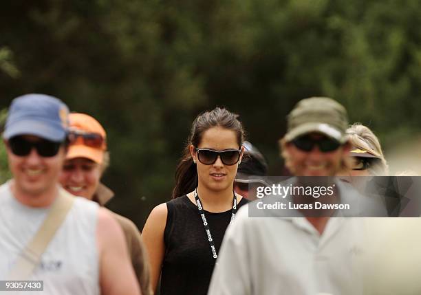 Ana Ivanovic of Serbia, girlfriend of Adam Scott of Australia watches him play during round three of the 2009 Australian Masters at Kingston Heath...